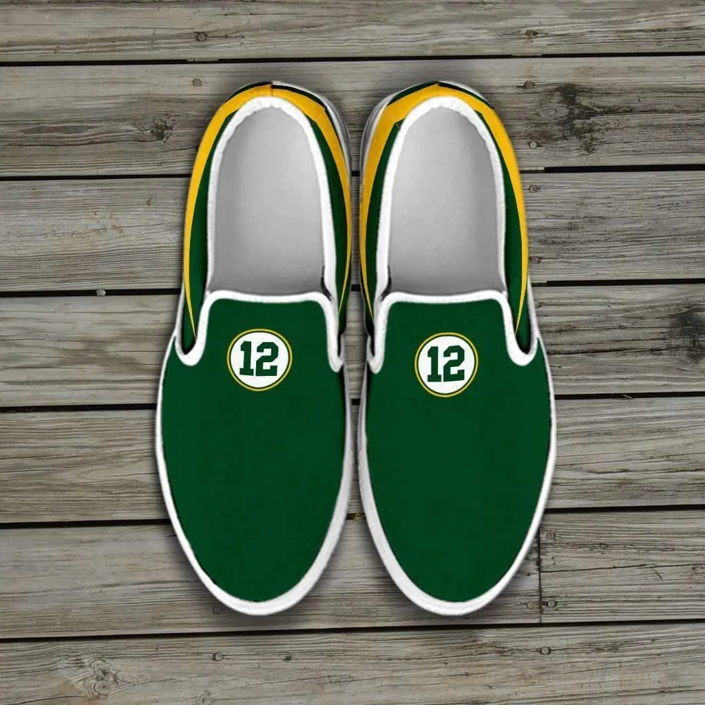 #12 Green Bay Fan Canvas Slip-on Shoes