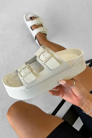 ALLIE Chunky Flatform Buckle Sliders - Off White