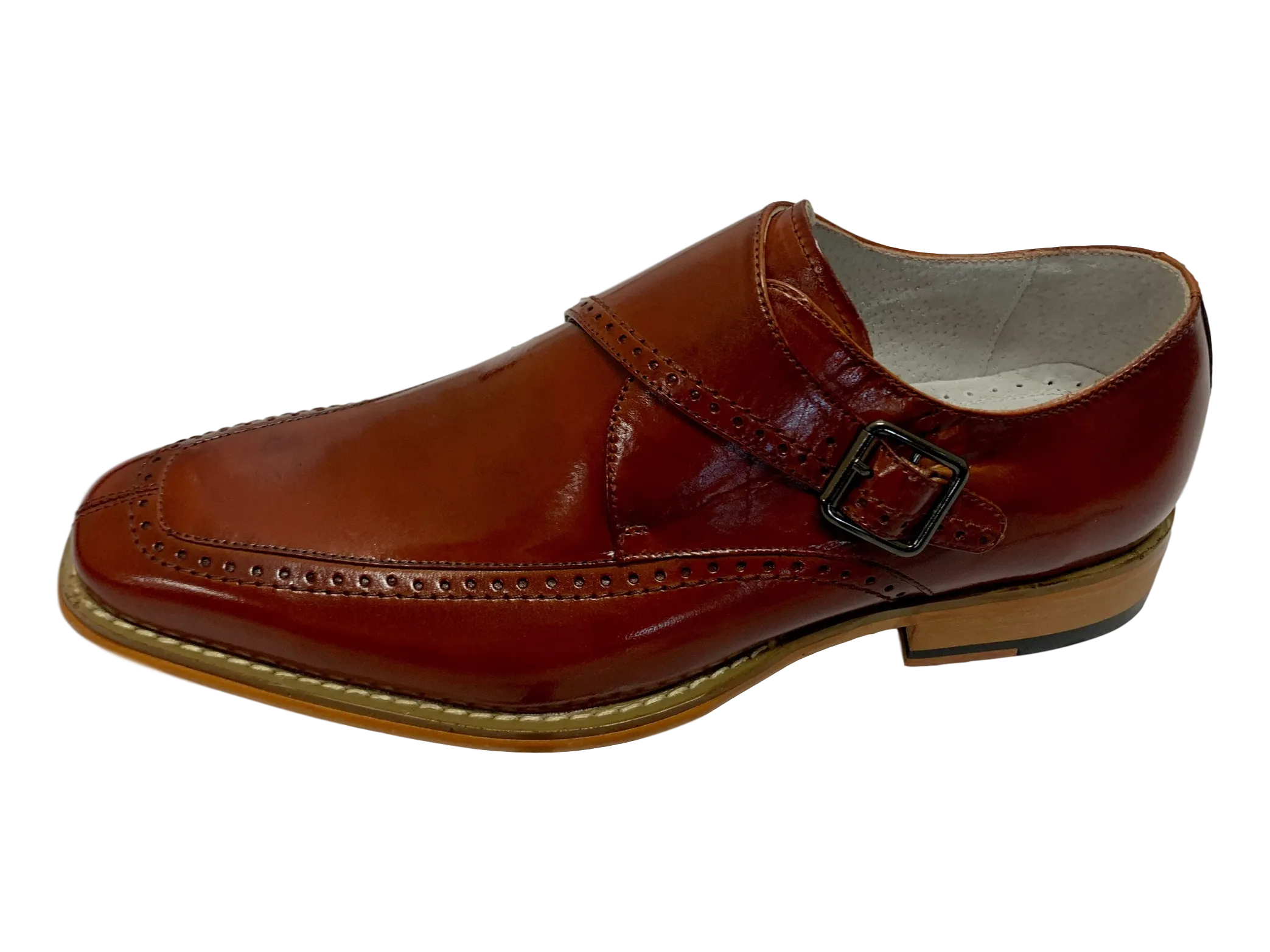 Amato Cognac Leather Dress Shoes Monk Strap