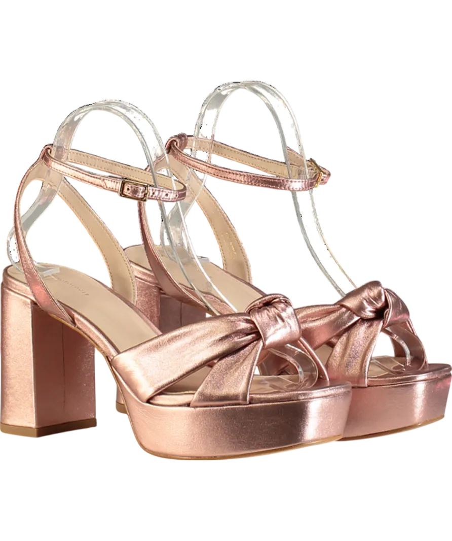 Anthropologie Metallic Rose Gold Knot Platform Heeled Sandals UK 5 EU 38 👠