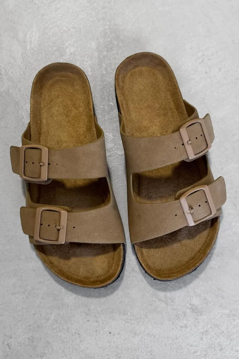 AYSHA Chunky Buckle Cork Sandals - Taupe