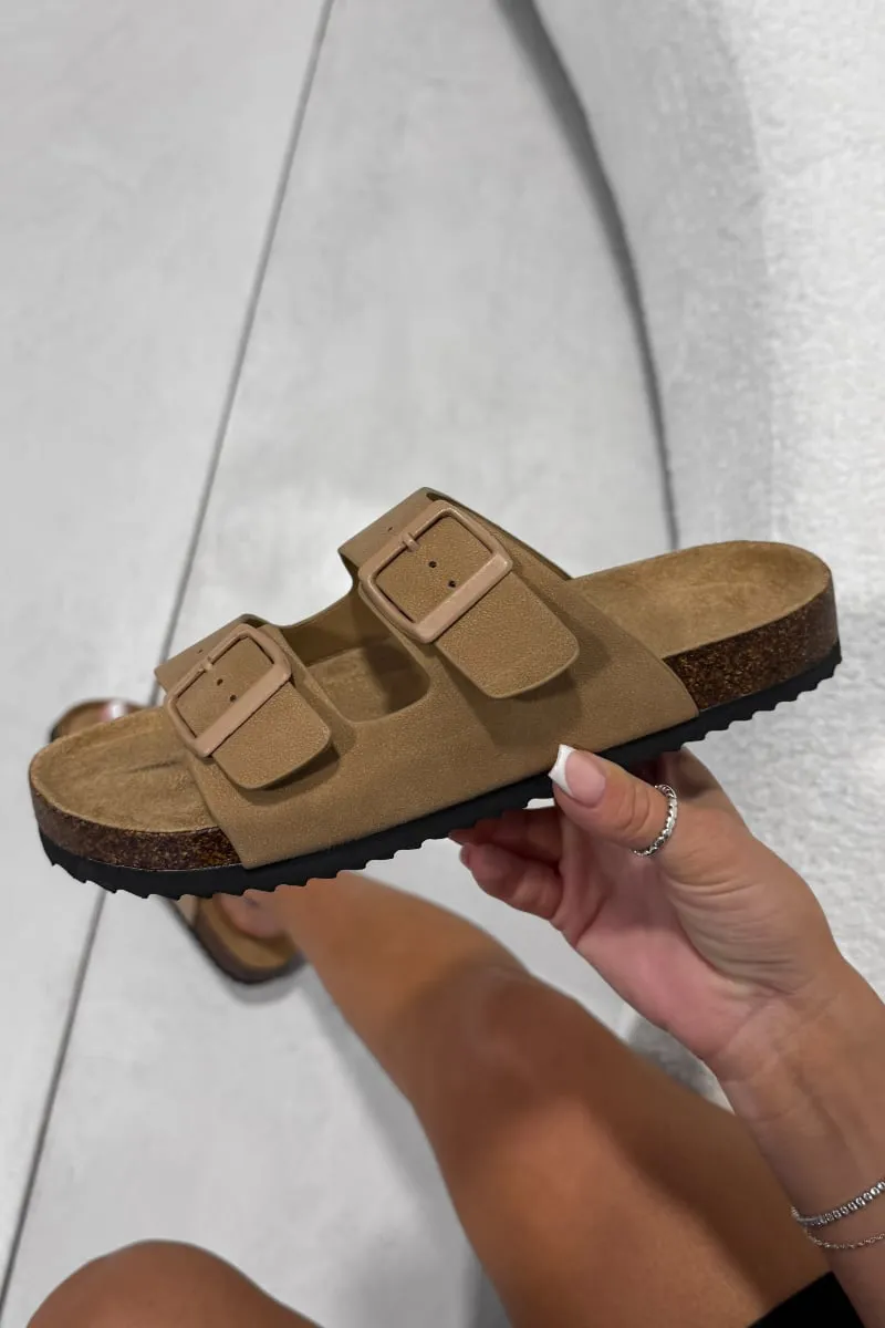 AYSHA Chunky Buckle Cork Sandals - Taupe