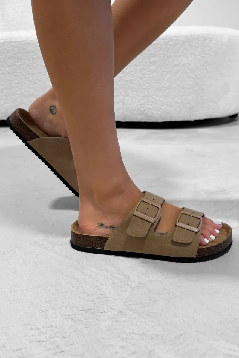 AYSHA Chunky Buckle Cork Sandals - Taupe