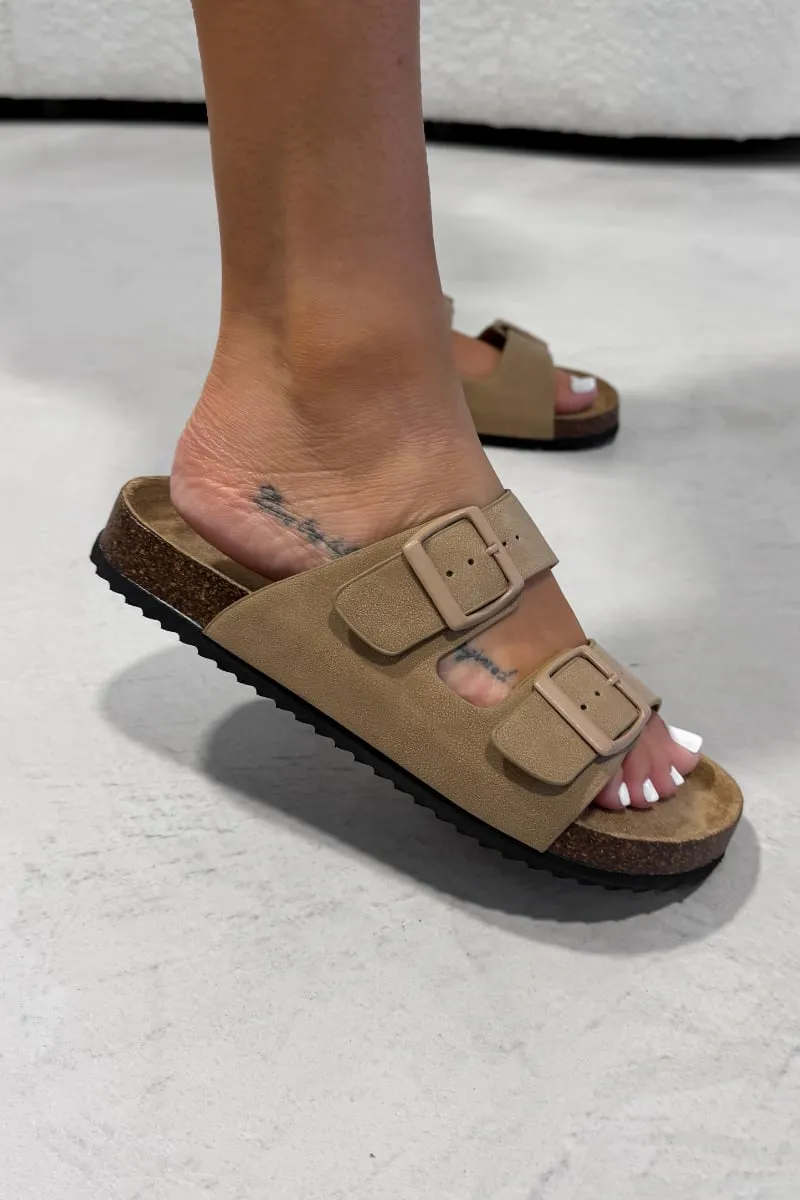 AYSHA Chunky Buckle Cork Sandals - Taupe