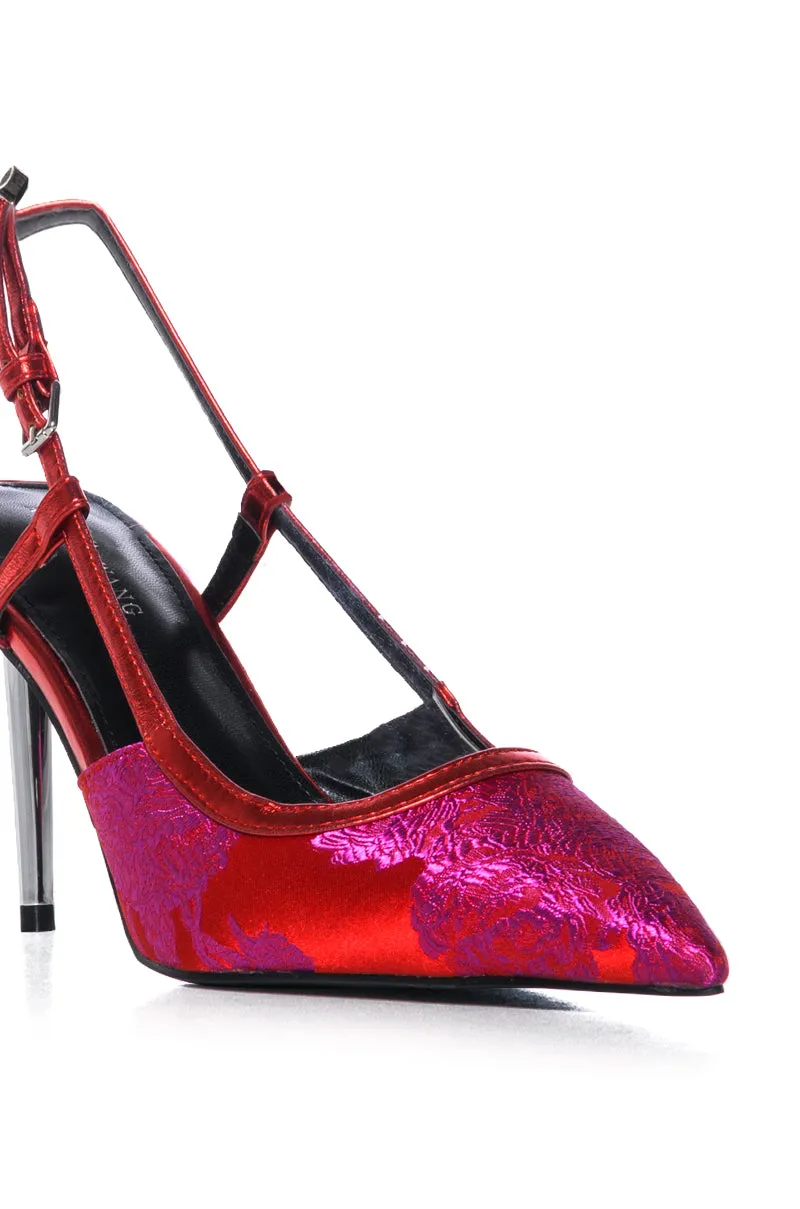 AZALEA WANG BLORANGE PINK BROCADE SLINGBACK PUMP