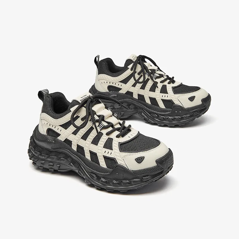 BeauToday Women's Leather and Mesh Hiking Chunky Sneakers