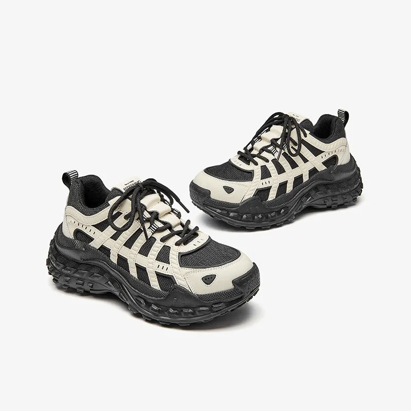 BeauToday Women's Leather and Mesh Hiking Chunky Sneakers