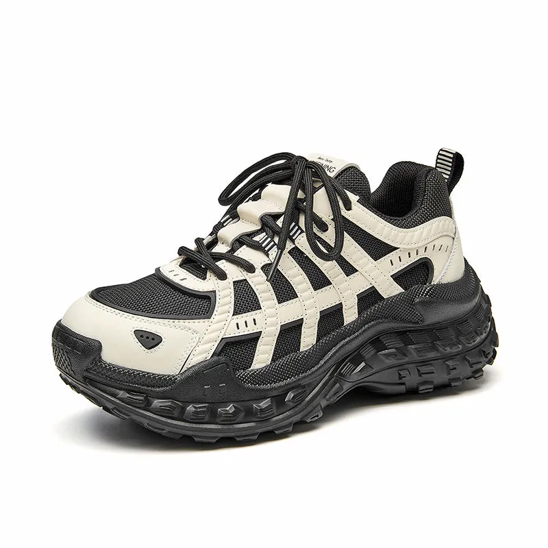BeauToday Women's Leather and Mesh Hiking Chunky Sneakers
