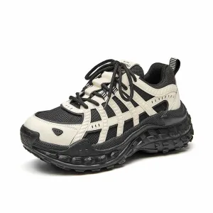 BeauToday Women's Leather and Mesh Hiking Chunky Sneakers
