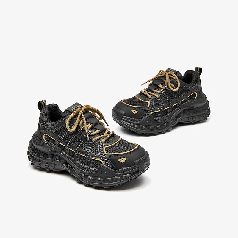 BeauToday Women's Leather and Mesh Hiking Chunky Sneakers