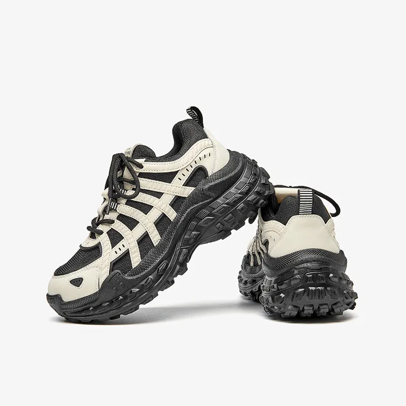 BeauToday Women's Leather and Mesh Hiking Chunky Sneakers