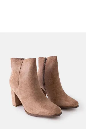 Beige insulated ankle heel boots