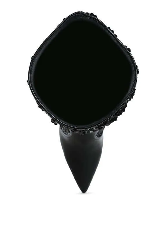 Black Sitarah Sequin Embellished Stiletto Long Boots