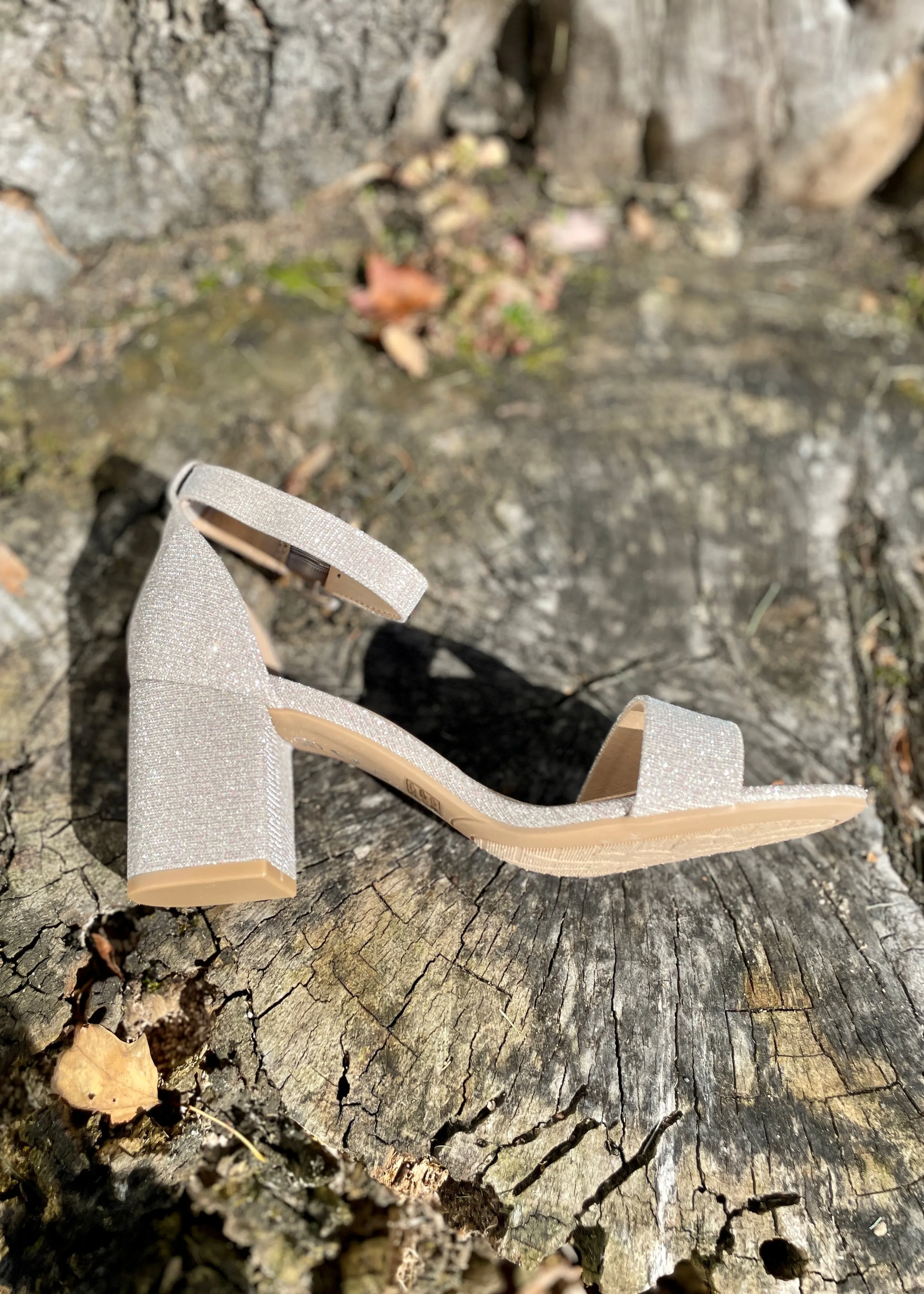 block heel shimmer sandal