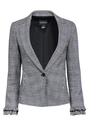 Club Monaco - White & Black Plaid Ruffled Blazer Sz 00