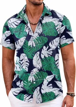 COOFANDY Mens Hawaiian Shirts Short Sleeve Casual Button Down Beach Vacation Summer Shirt