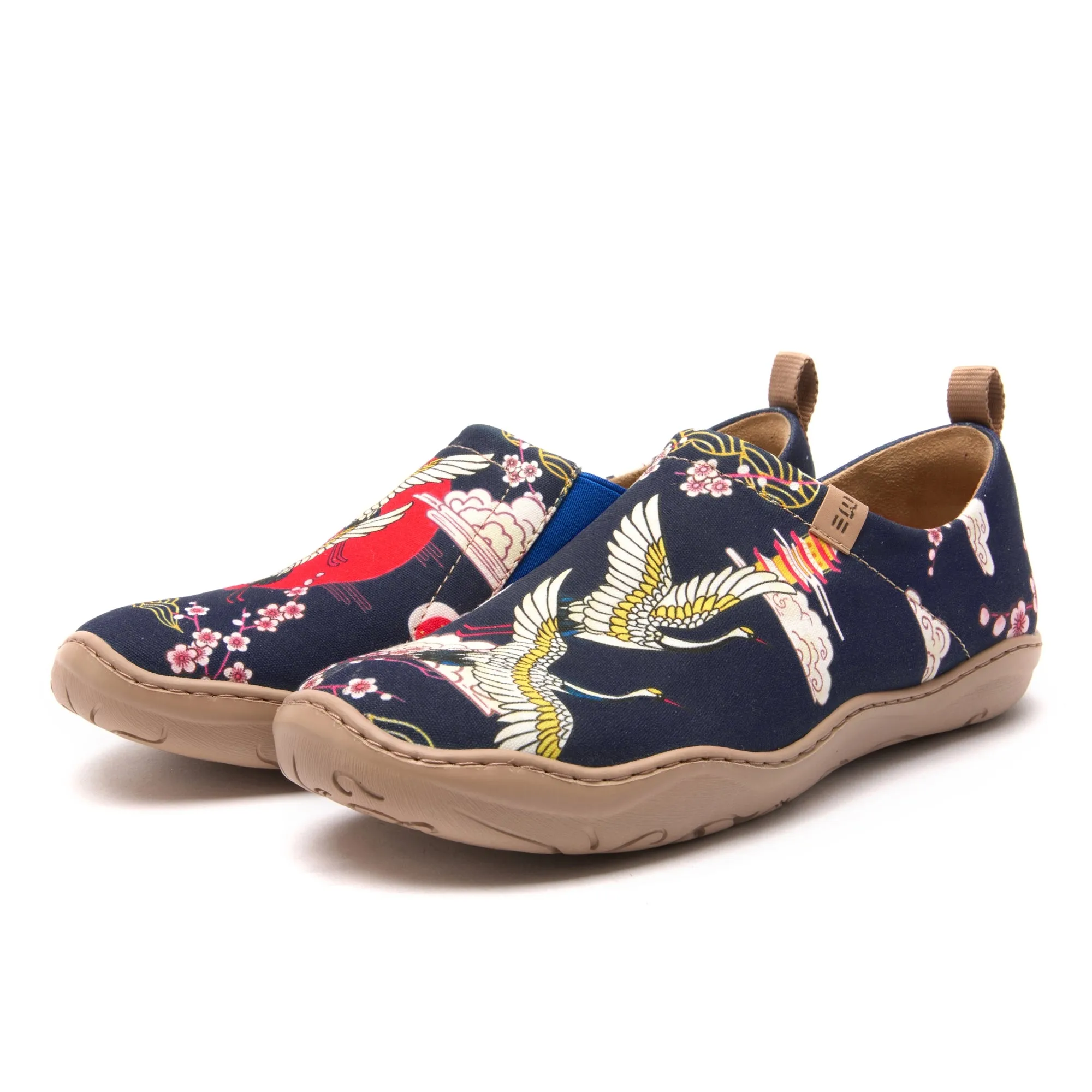 Crane Paradise Women's Slip-On Shoes, 100% Cotton, Painted Canvas Sneakers