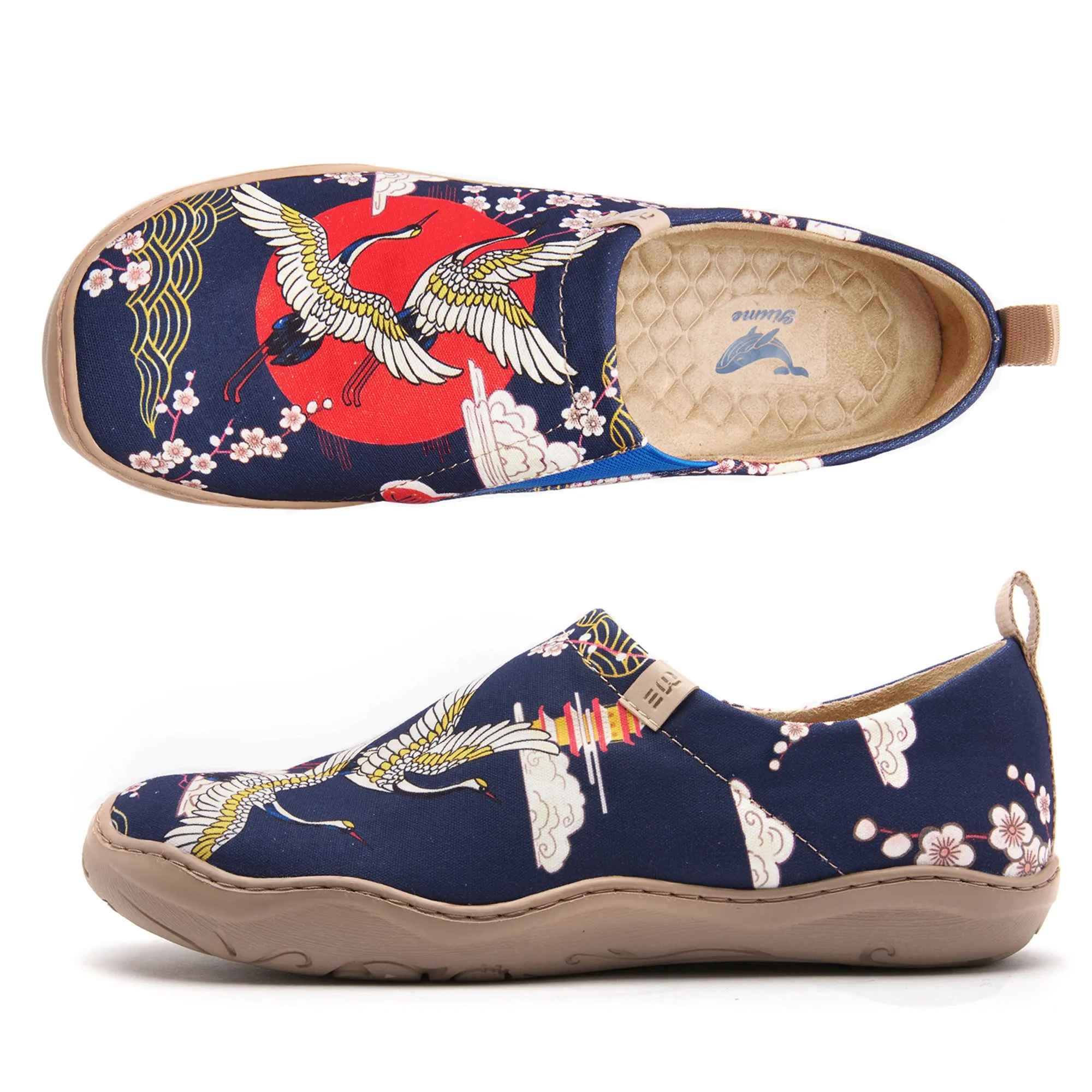 Crane Paradise Women's Slip-On Shoes, 100% Cotton, Painted Canvas Sneakers