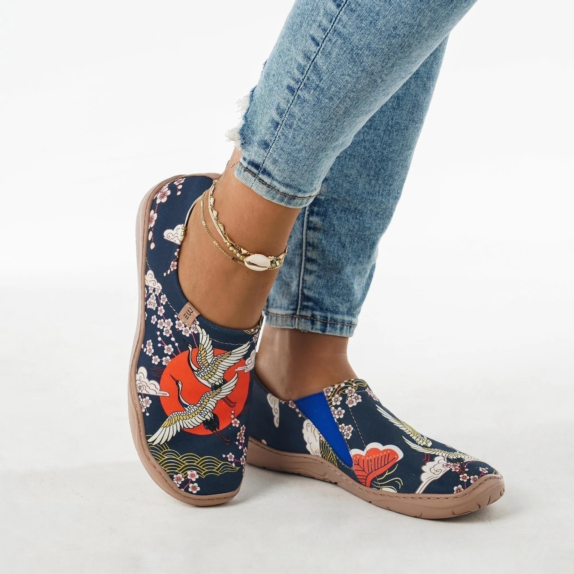 Crane Paradise Women's Slip-On Shoes, 100% Cotton, Painted Canvas Sneakers