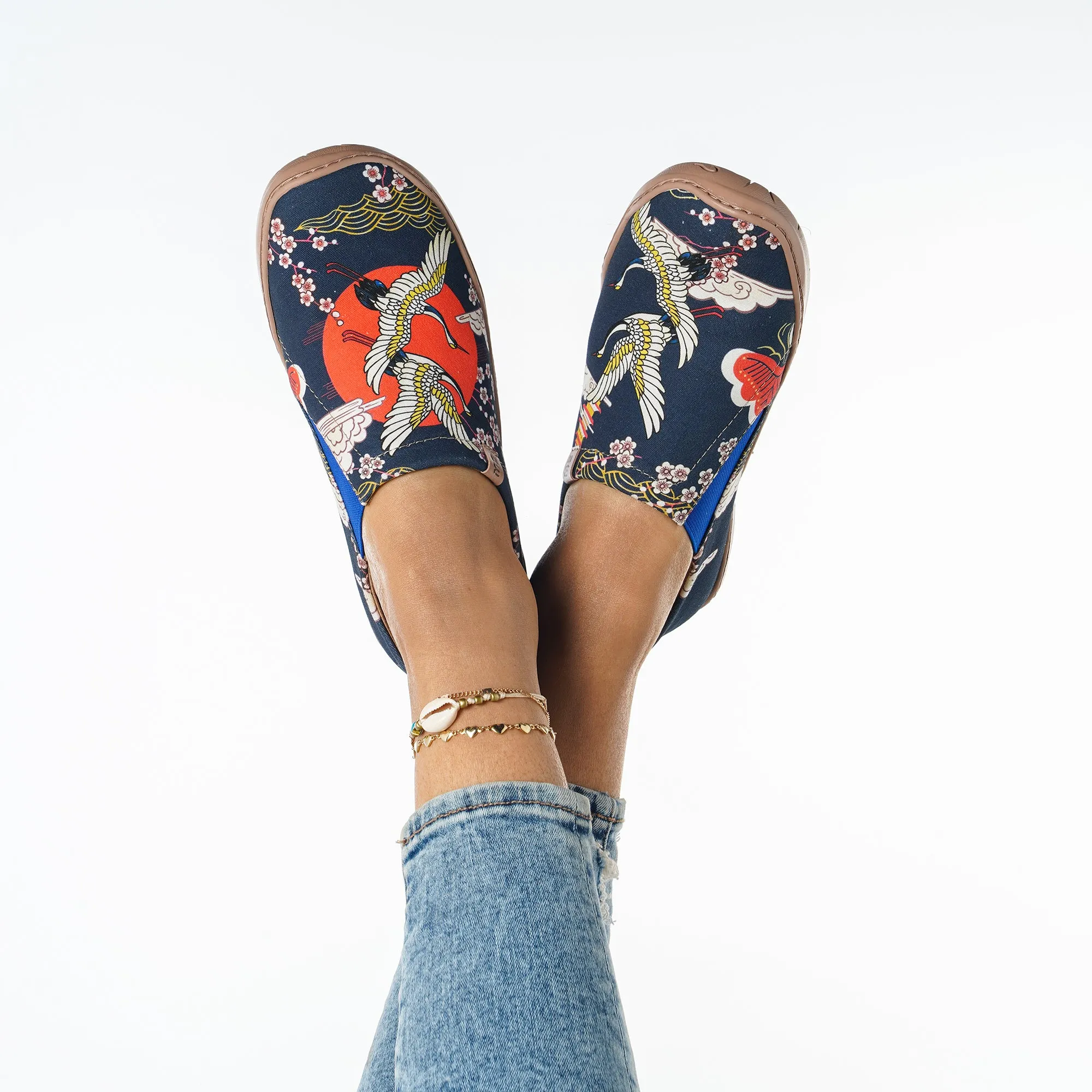Crane Paradise Women's Slip-On Shoes, 100% Cotton, Painted Canvas Sneakers