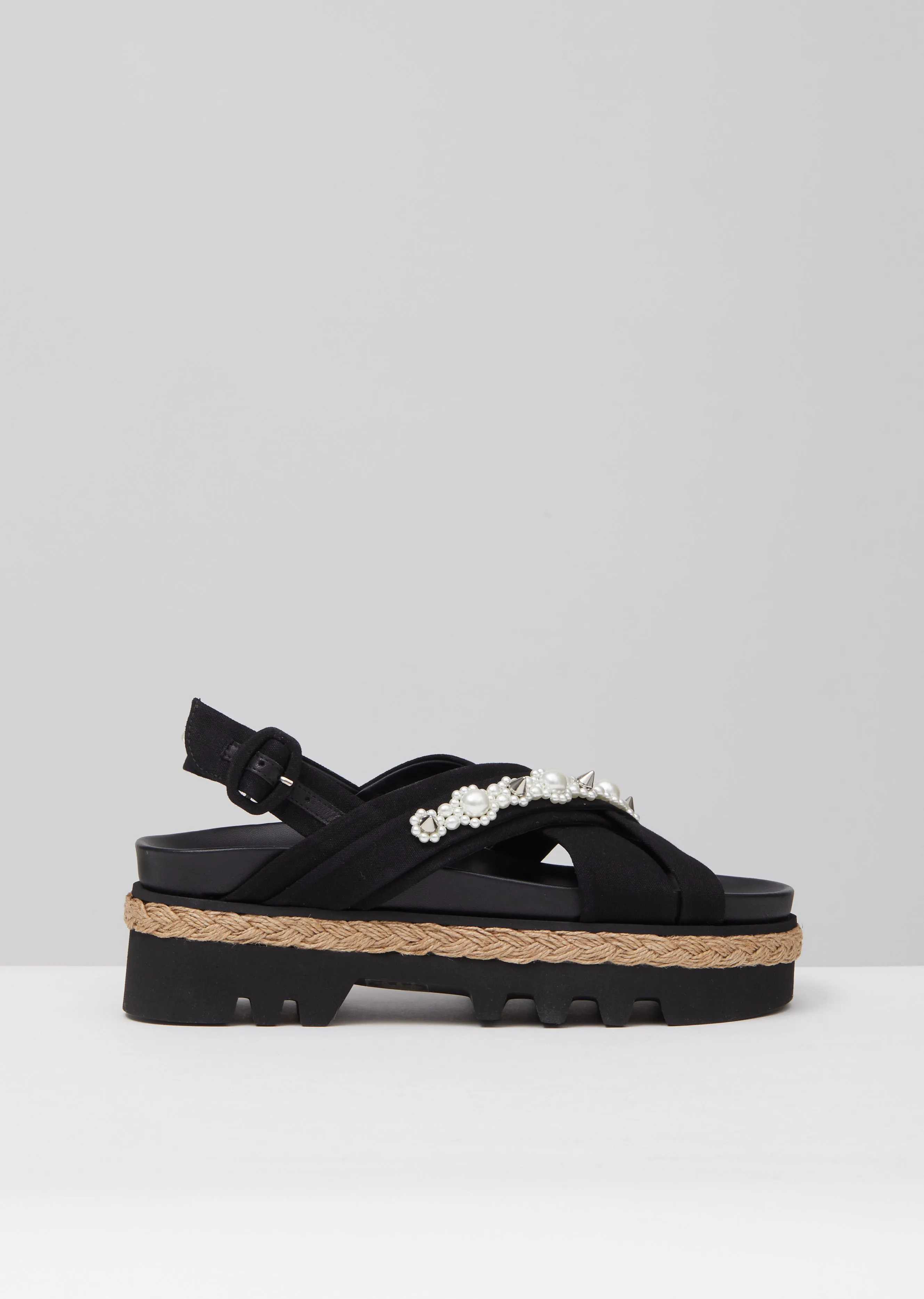 Cross Strap Sandal Espadrille Flatform w/ Beading