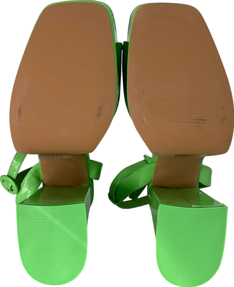 Daisy Street Platform Heeled Sandals In Apple Green Patent UK 7 EU 40 👠
