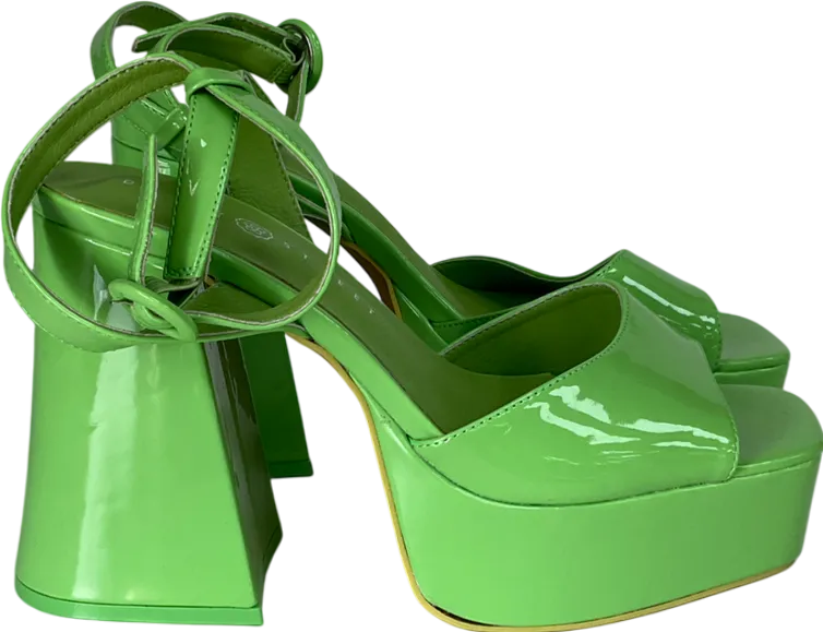 Daisy Street Platform Heeled Sandals In Apple Green Patent UK 7 EU 40 👠