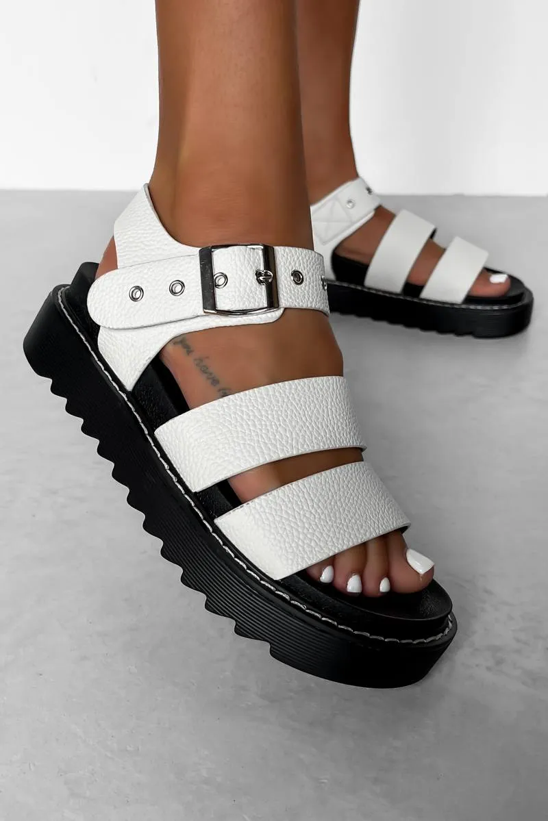 DEFENDER Chunky Buckle Sandals - White PU