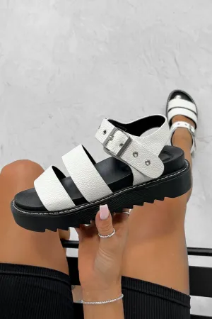 DEFENDER Chunky Buckle Sandals - White PU