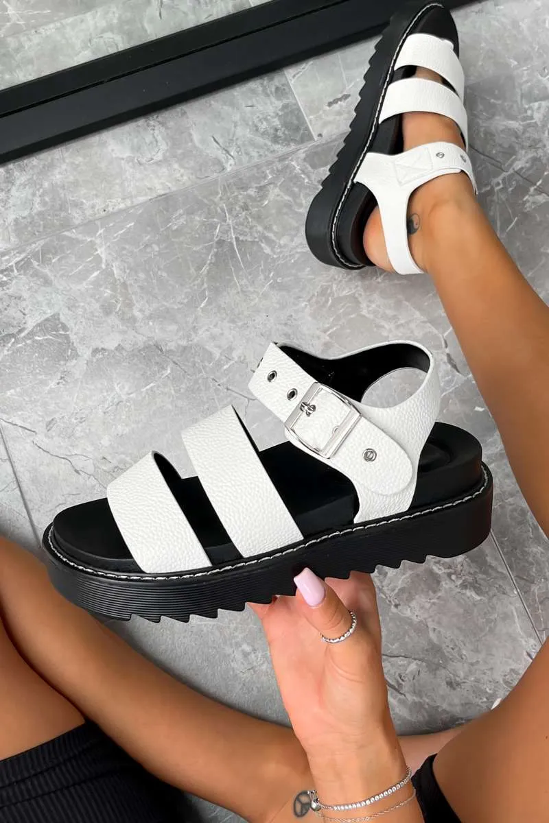 DEFENDER Chunky Buckle Sandals - White PU