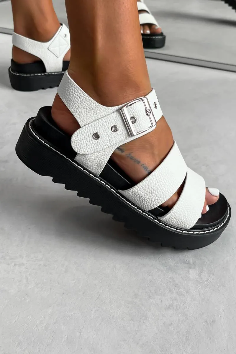 DEFENDER Chunky Buckle Sandals - White PU