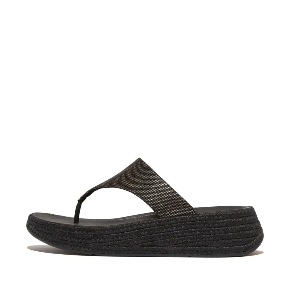 F-MODE Espadrille Glitz-Canvas Flatform Toe-Posts