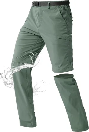 FREE SOLDIER Men's Outdoor Convertible Hiking Pants with Belt Lightweight Quick Dry Tactical Cargo Pants Nylon Spandex