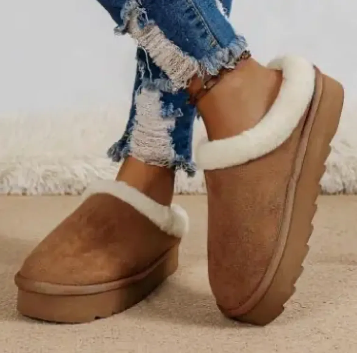 Fur Lined Slip On Shoes