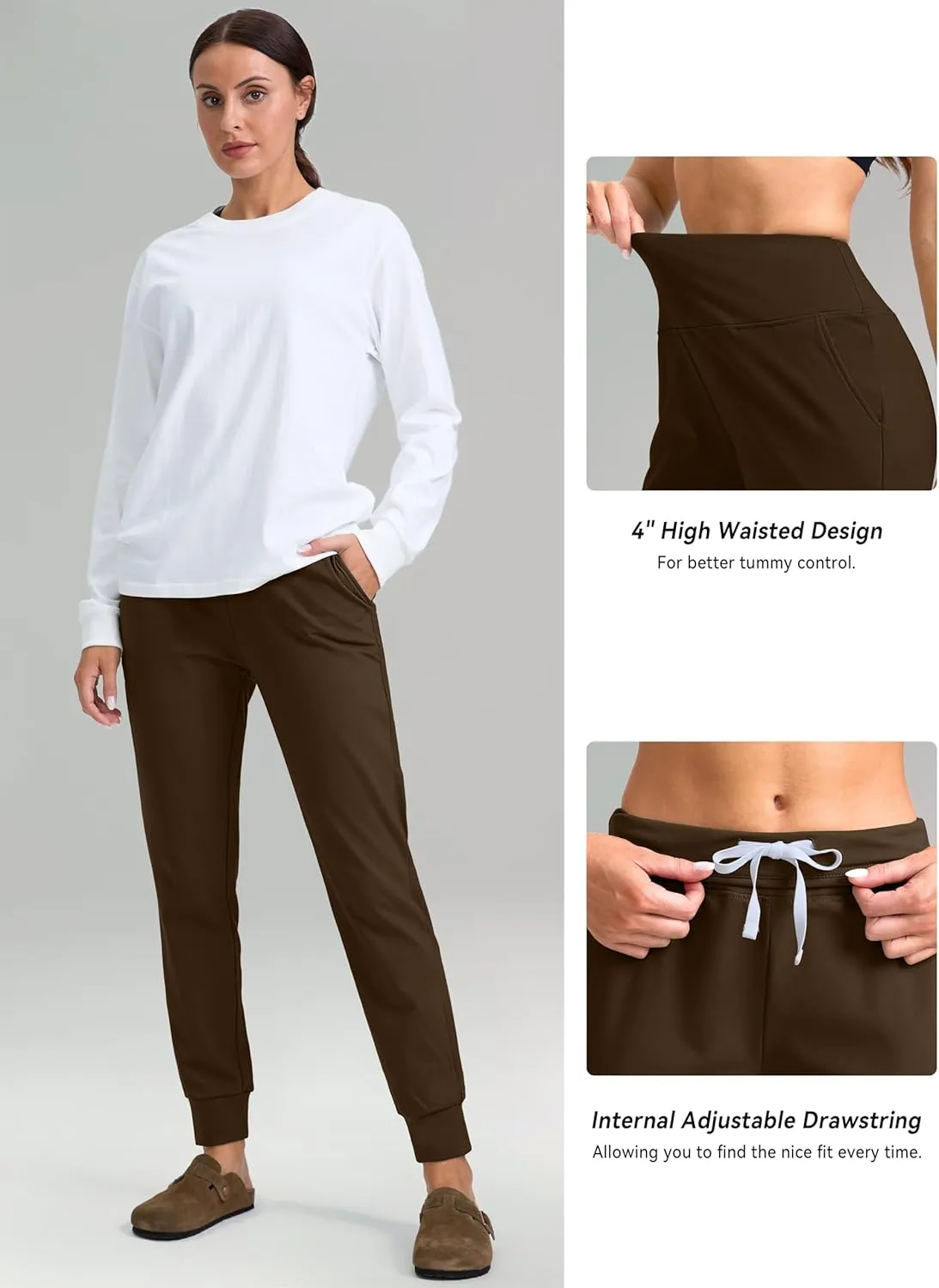 G Gradual Women's Fleece Lined Joggers High Waisted Water Resistant Thermal Hiking Pants Cold Weather Sweatpants with Pockets