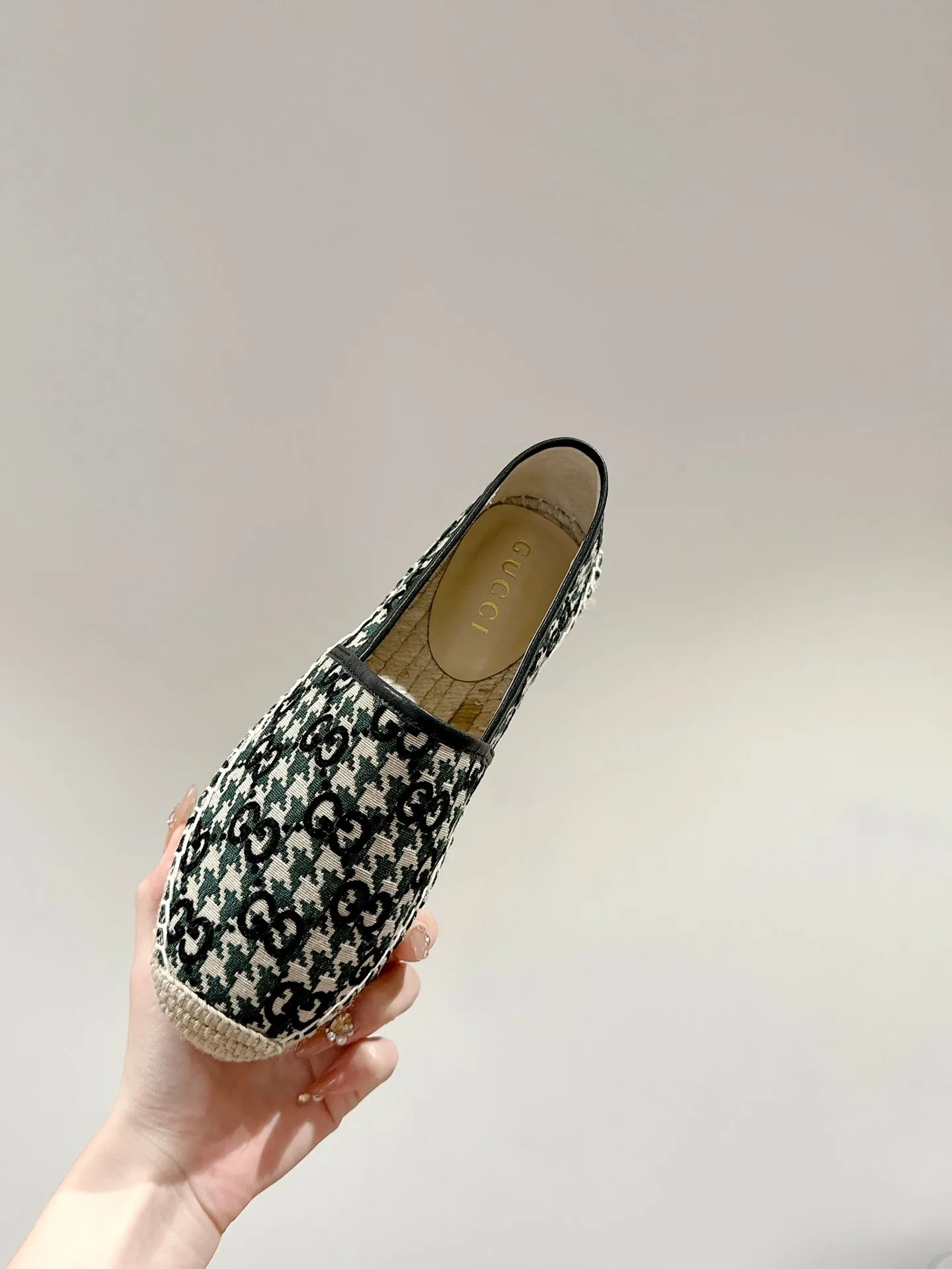 GG ESPADRILLE LOAFER BLACK AND BASIL CANVAS