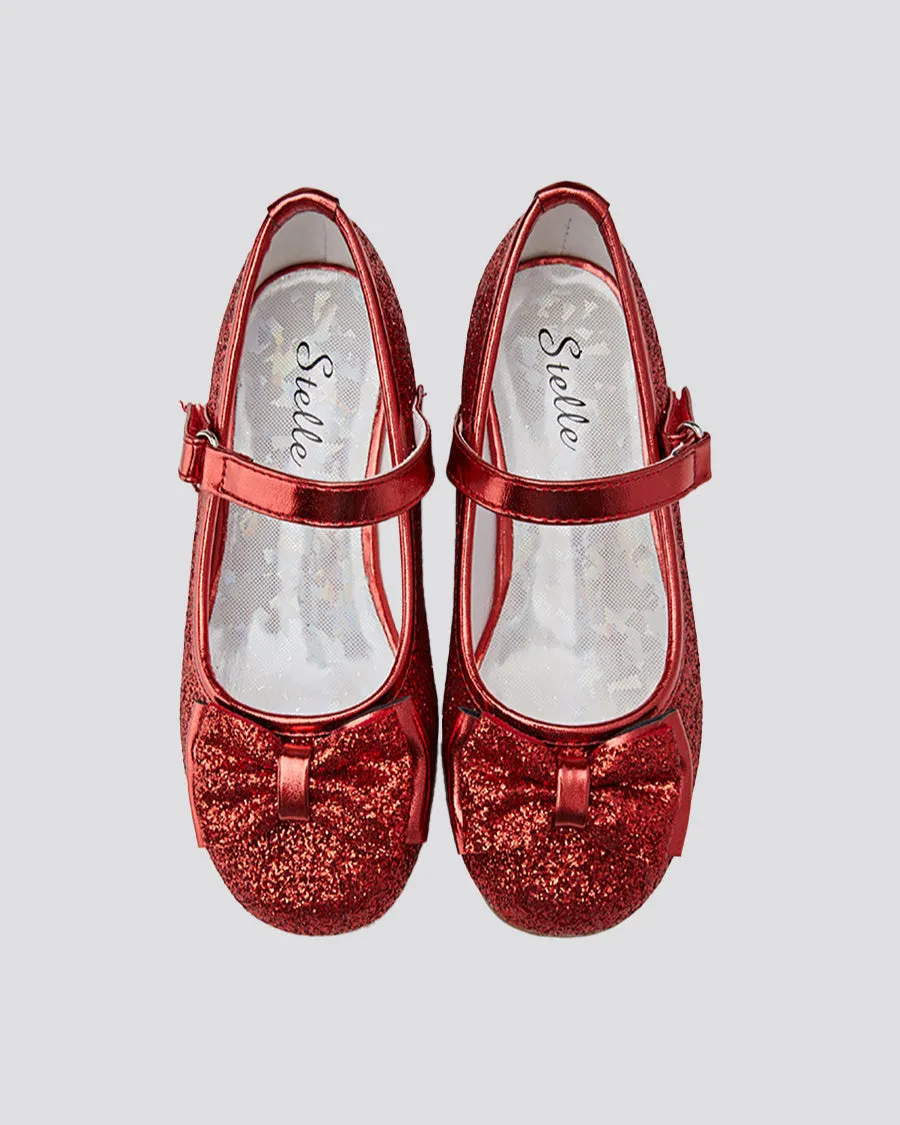 Girls Glitter Mary Jane Low Heel Shoes