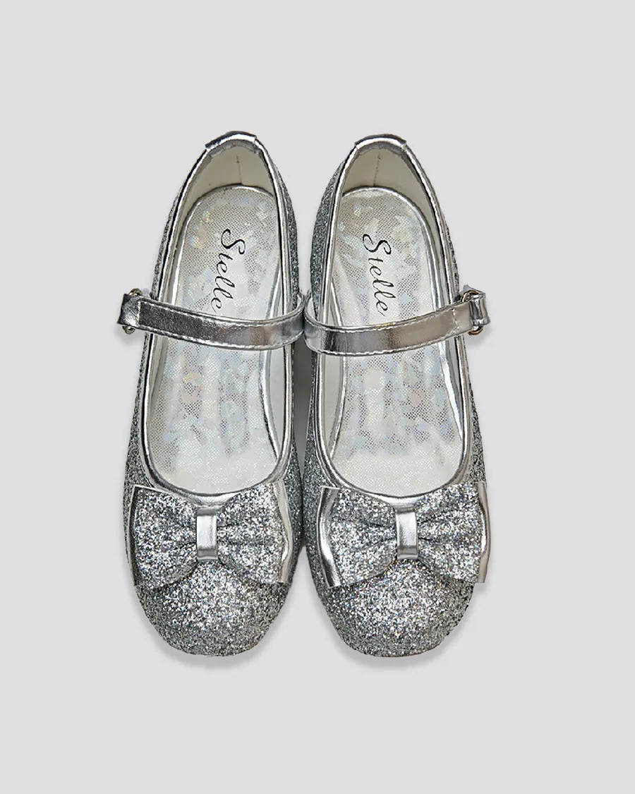 Girls Glitter Mary Jane Low Heel Shoes