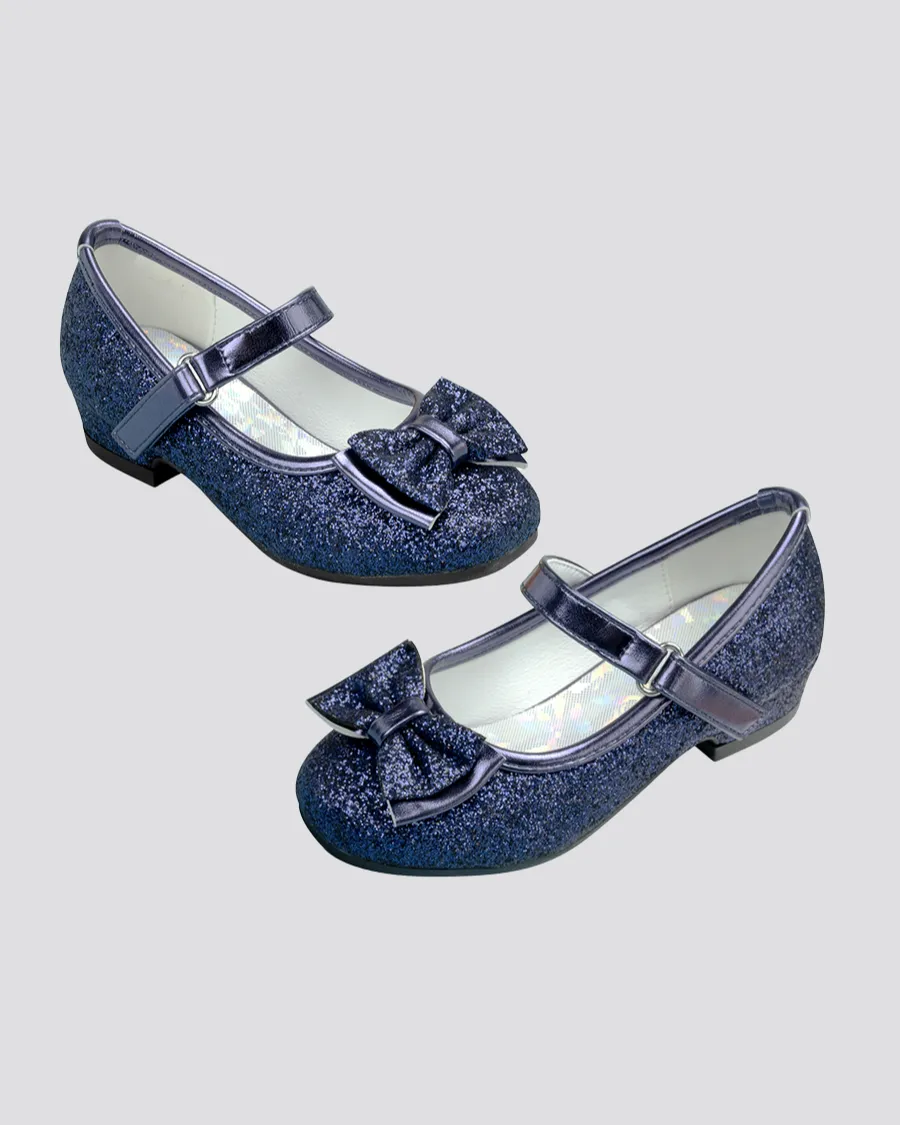 Girls Glitter Mary Jane Low Heel Shoes
