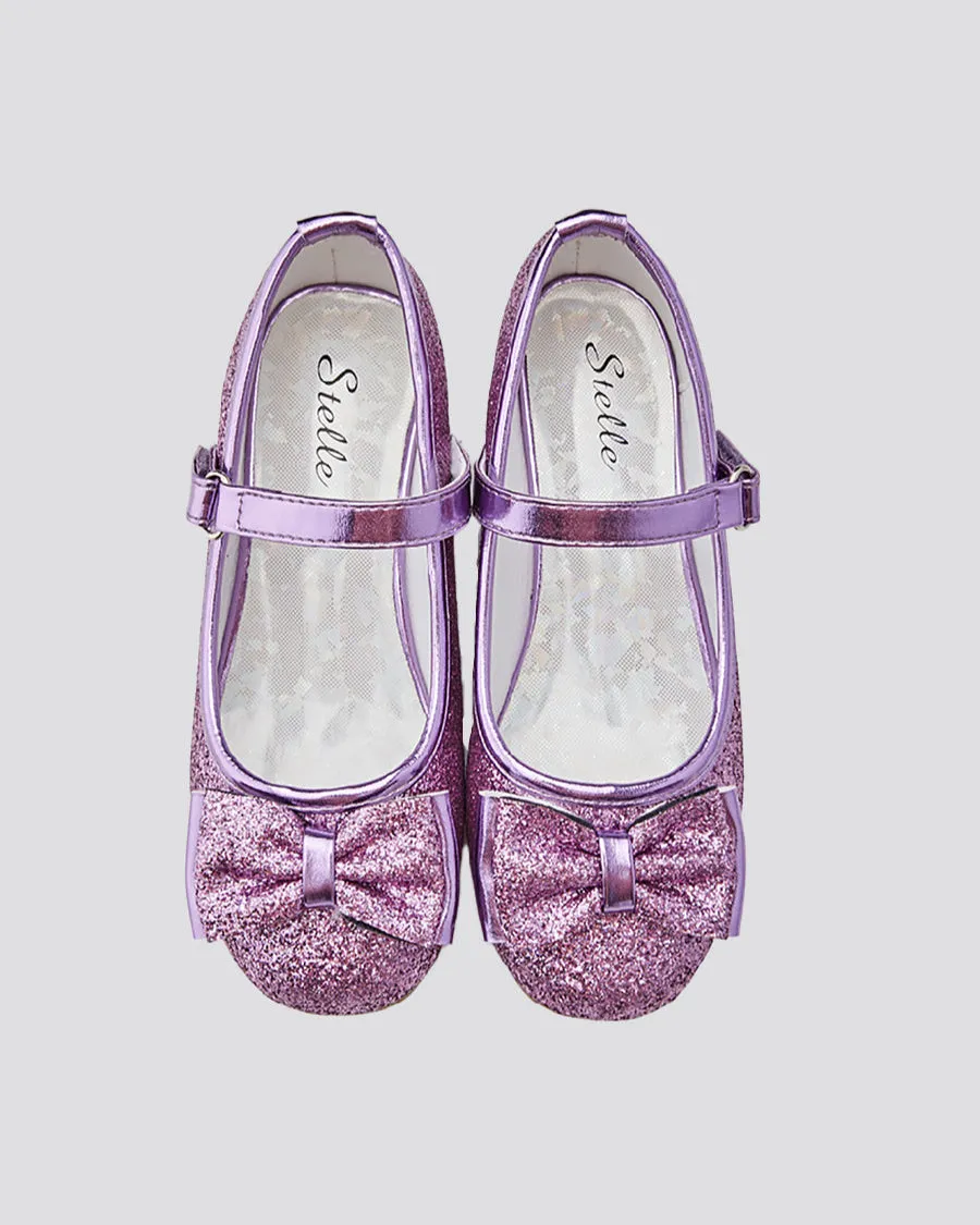 Girls Glitter Mary Jane Low Heel Shoes