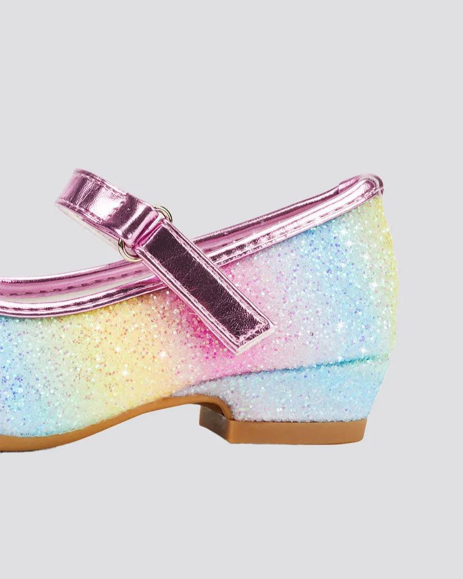 Girls Glitter Mary Jane Low Heel Shoes