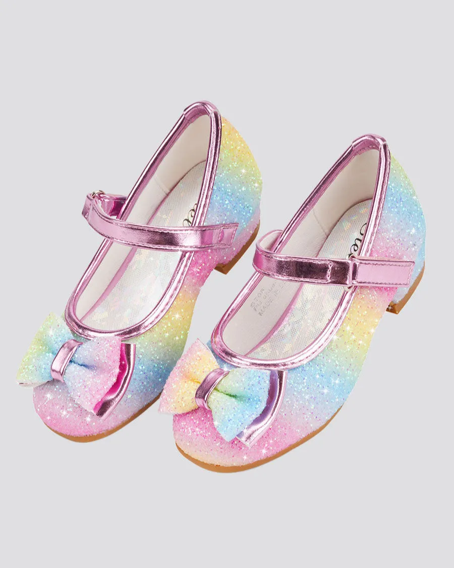 Girls Glitter Mary Jane Low Heel Shoes
