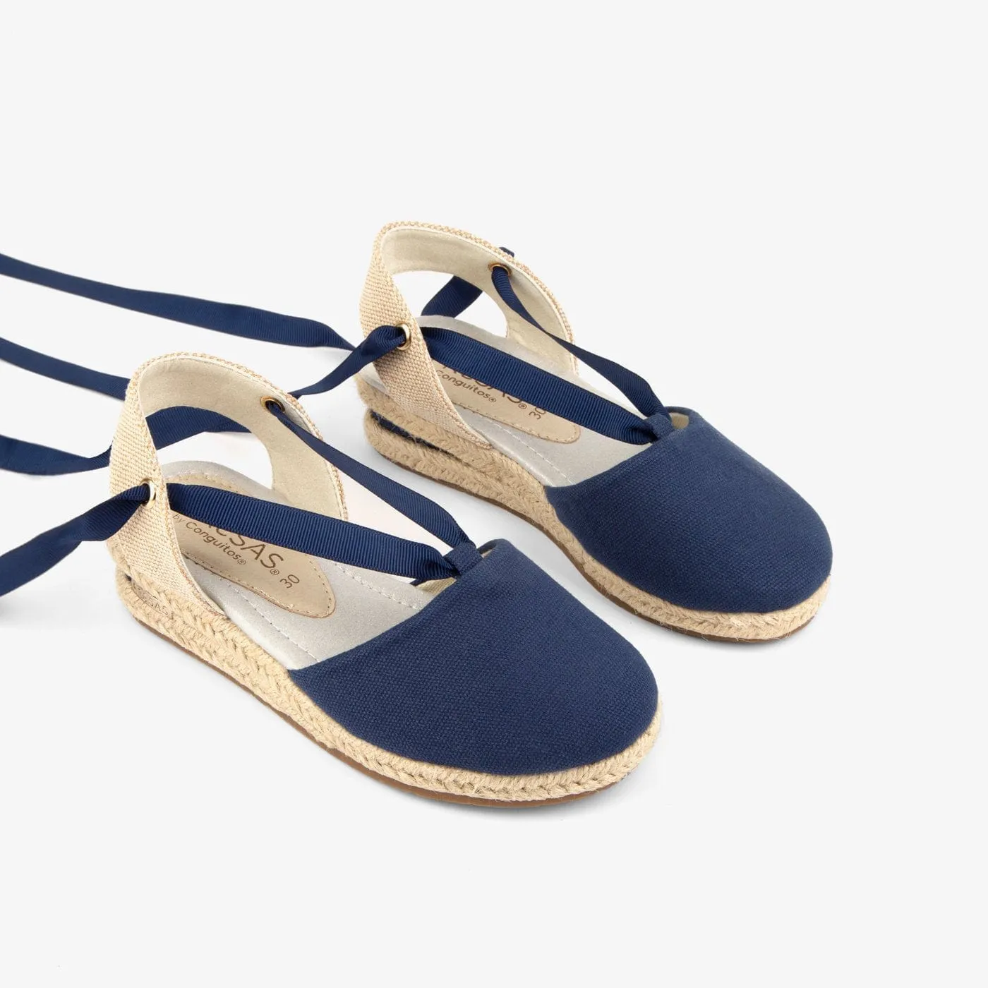 Girl's Navy Wedge Canvas Espadrilles
