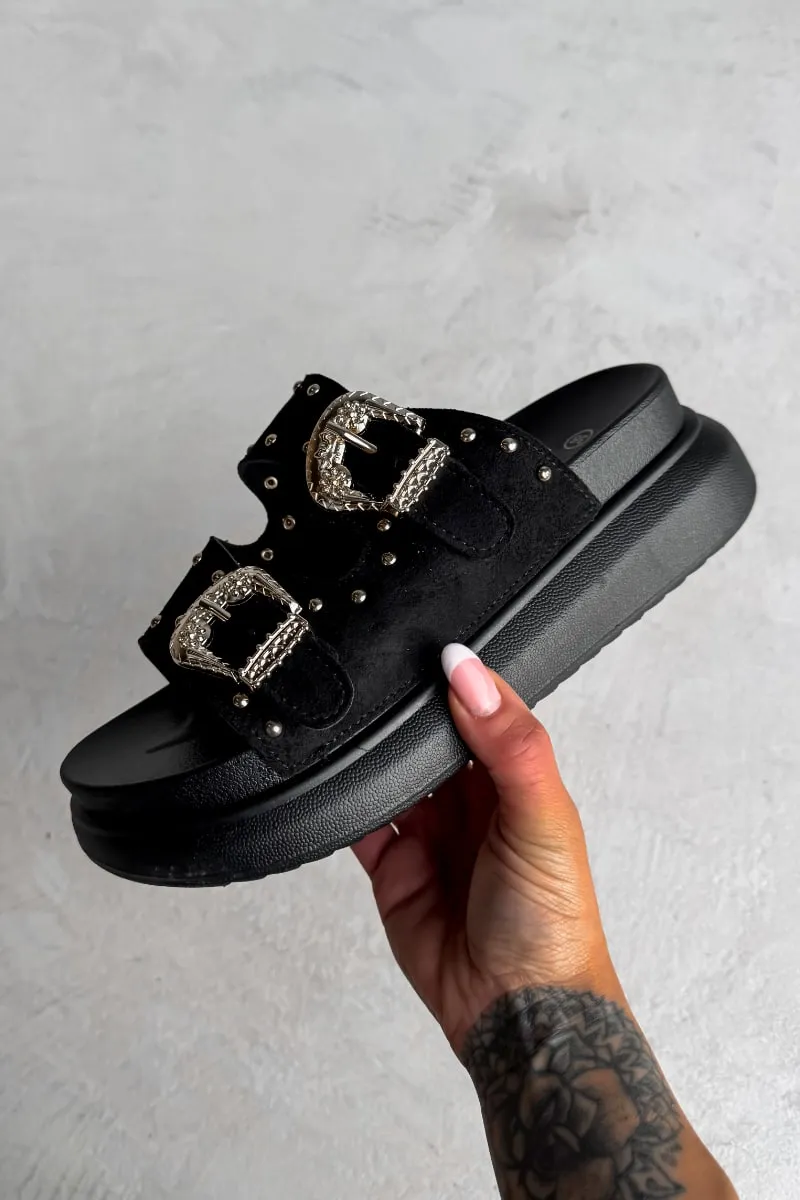 HAZEL Chunky Studded Buckle Sandals - Black