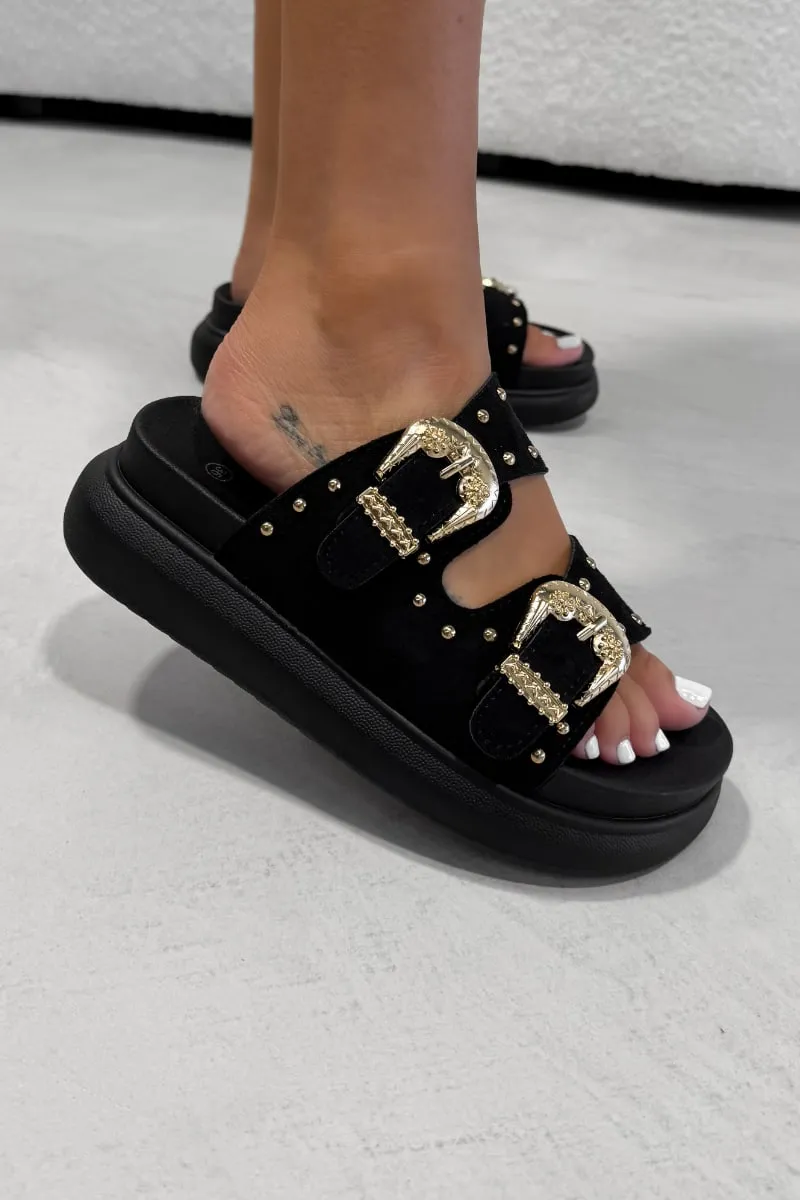 HAZEL Chunky Studded Buckle Sandals - Black