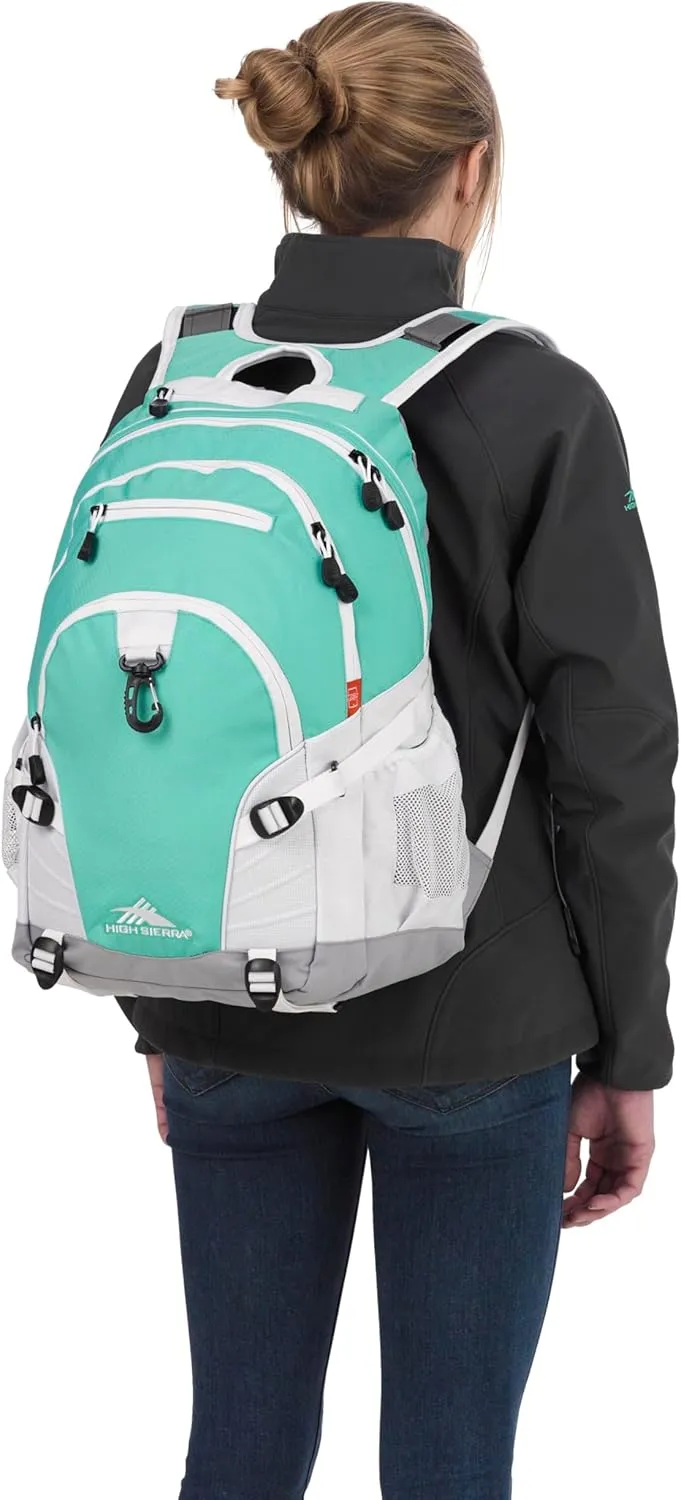 High Sierra Loop Backpack, Travel, or Work Bookbag with tablet sleeve, One Size, Aquamarine/White/Ash