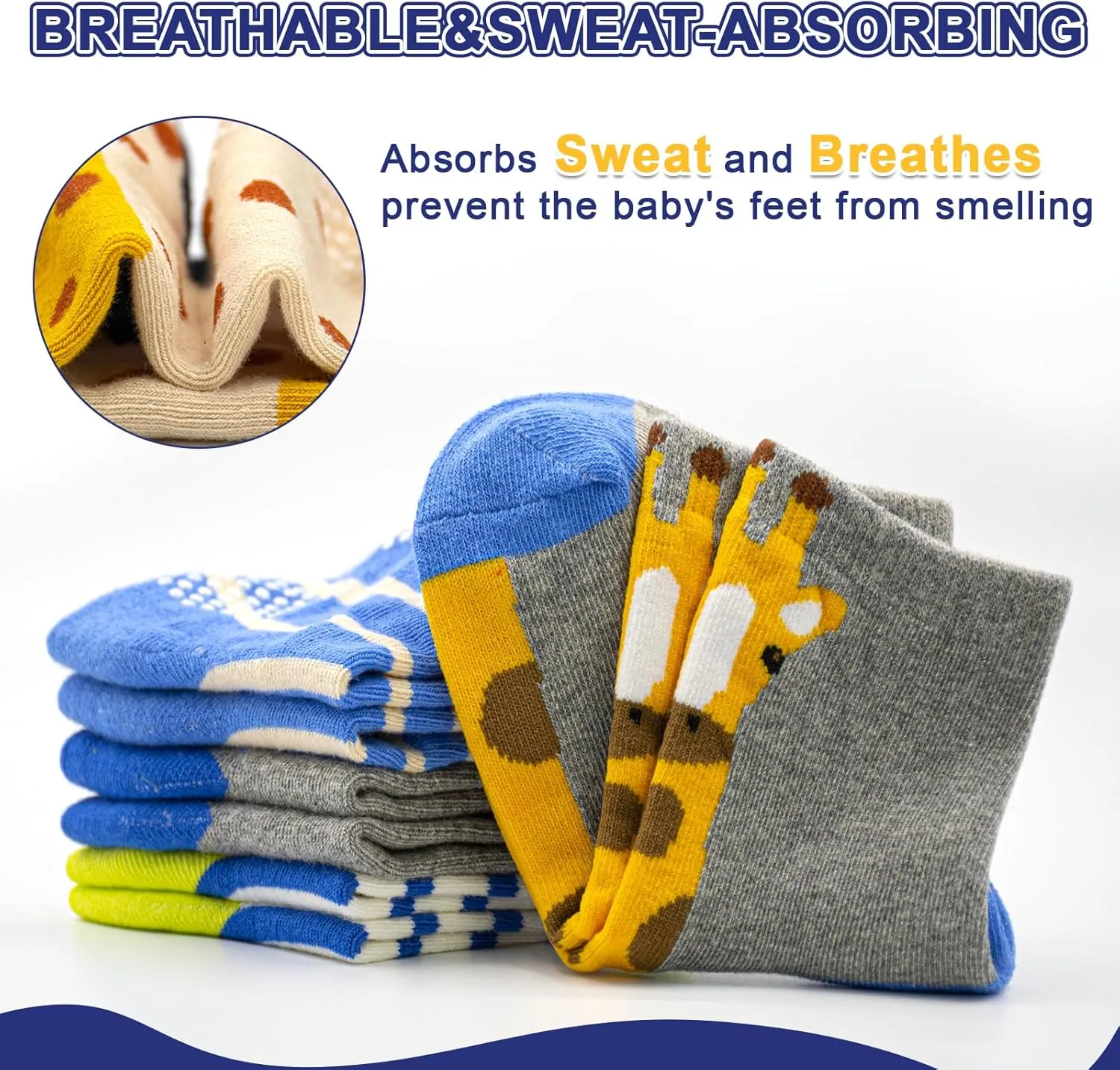 HYCLES Anti Slip Toddler Socks, 12 Pairs Non-Skid Cotton Grip Kid Socks for 1-7T Boy Girl 6-12 Month Baby