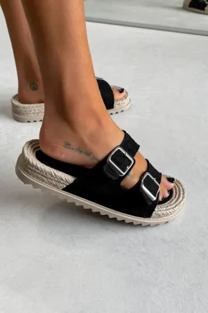 JOIE Chunky Espadrille Buckle Sandals - Black