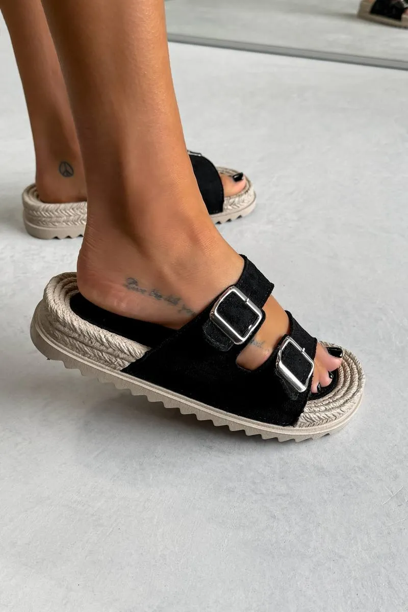JOIE Chunky Espadrille Buckle Sandals - Black