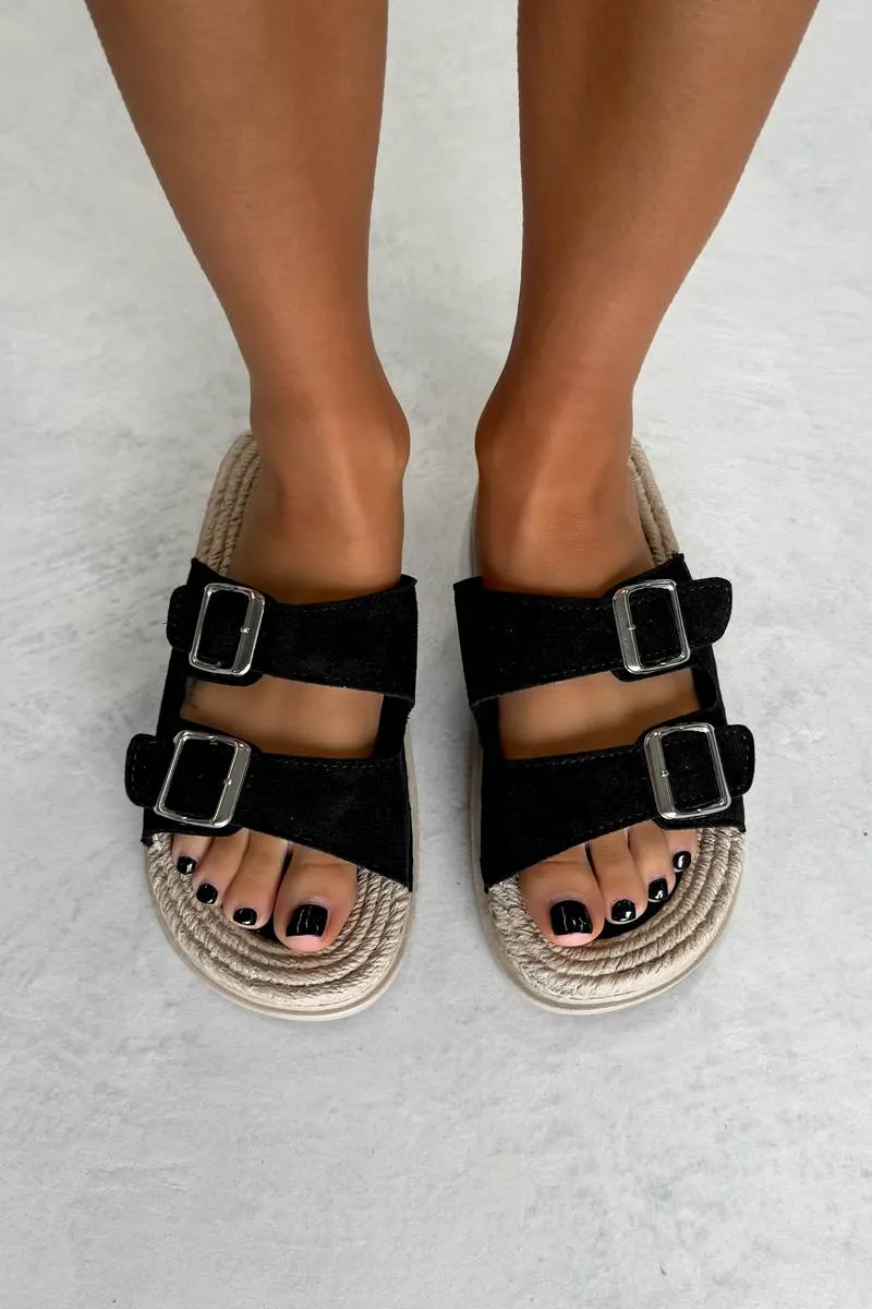 JOIE Chunky Espadrille Buckle Sandals - Black